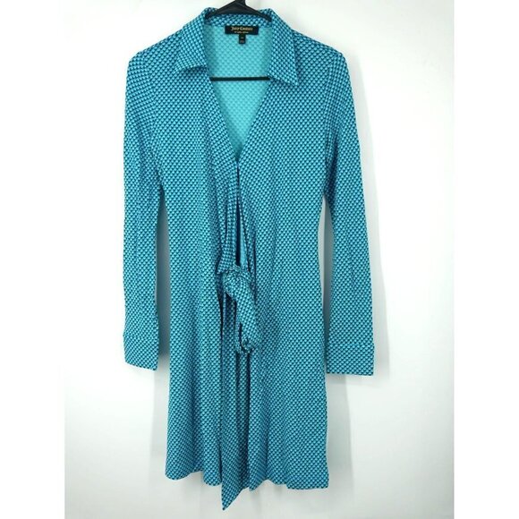 NWOT Juicy Couture Heart Print True Wrap Dress Blue Green XS - Picture 1 of 5